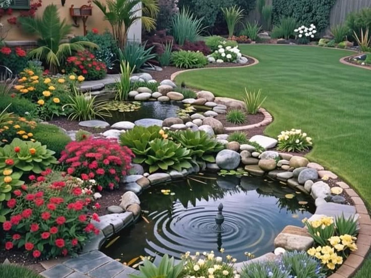 Water feature and pond landscaping