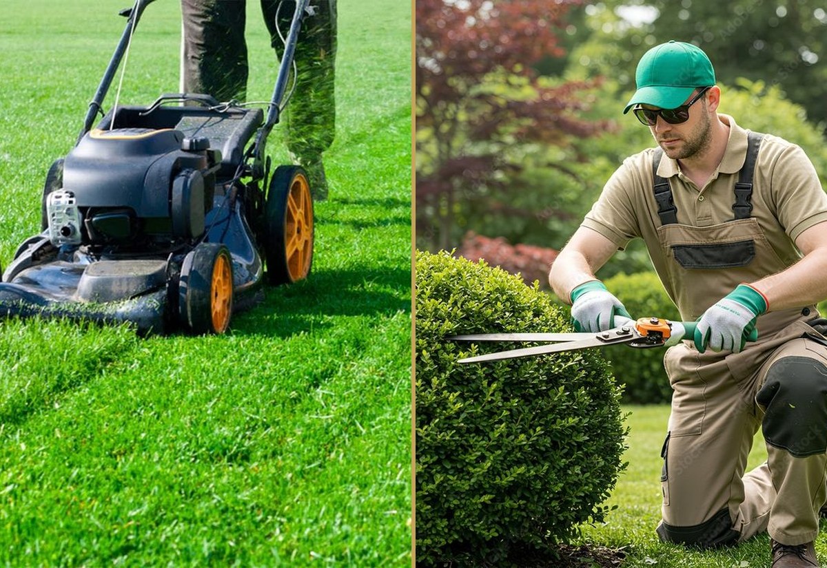 Garden maintenance and AMC collage — lawn care and upkeep
